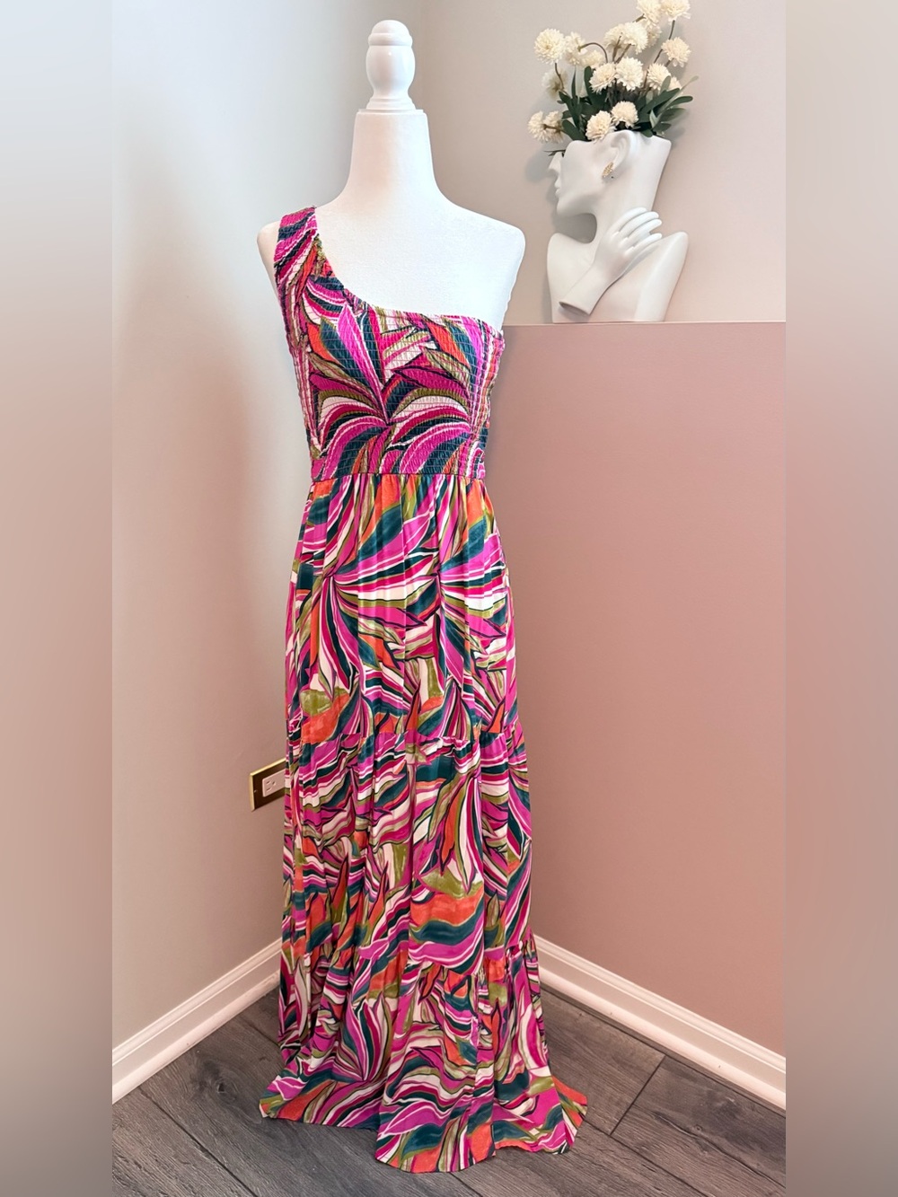 Abel the Label Women’s Small One-Shoulder Pink Maxi Summer Vacation Dress